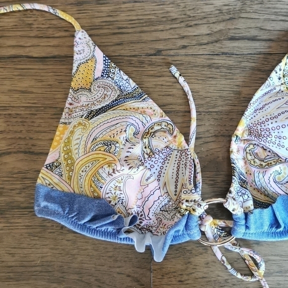 Victoria's Secret Bikini Top Yellow Denim Ruffle Large - Picture 2 of 6